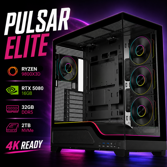 PULSAR Elite Gaming PC – Ryzen 7 9800X3D • RTX 5080 16GB • 32GB DDR5 • AM5 | Streaming Ready