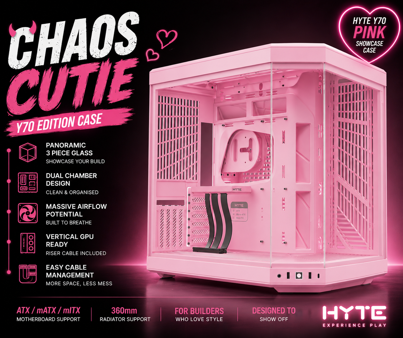 Chaos Cutie – Y70 Edition Gaming PC | Ryzen 7 7800X3D | RTX 5070 | 32GB DDR5 | 1TB NVMe | RGB Showcase Build | 1440p Gaming | Fortnite & GTA | Streaming Ready