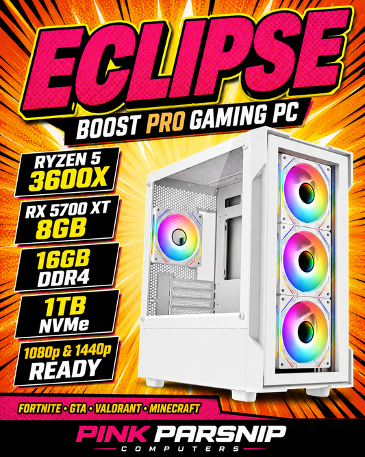 ECLIPSE Boost Pro Gaming PC – Ryzen 5 3600X | RX 5700 XT 8GB | 16GB RAM | 1080p & 1440p Ready | Fortnite & GTA | DDR4