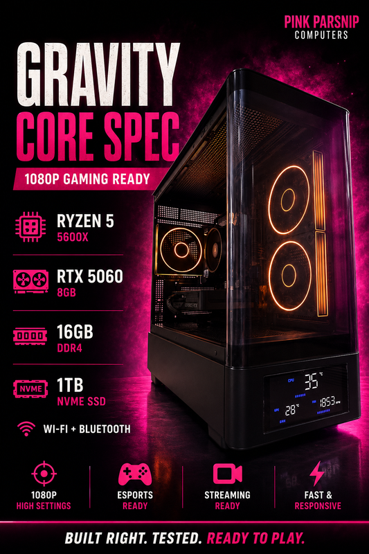 GRAVITY CORE SPEC – Ryzen 5 5600X • RTX 5060 8GB • 16GB RAM • Wi-Fi | Fortnite & GTA | DDR4