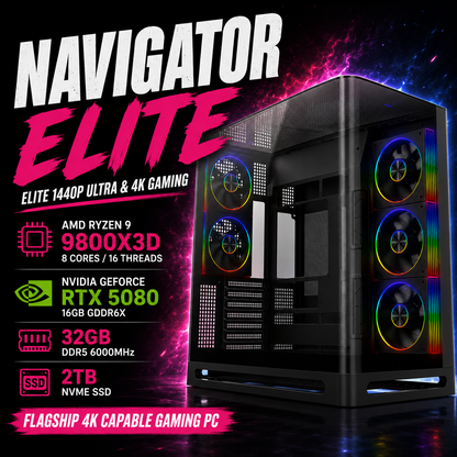 NAVIGATOR Elite Gaming PC – Ryzen 9800X3D • RTX 5080 16GB • 32GB DDR5 • AM5 | Streaming Ready