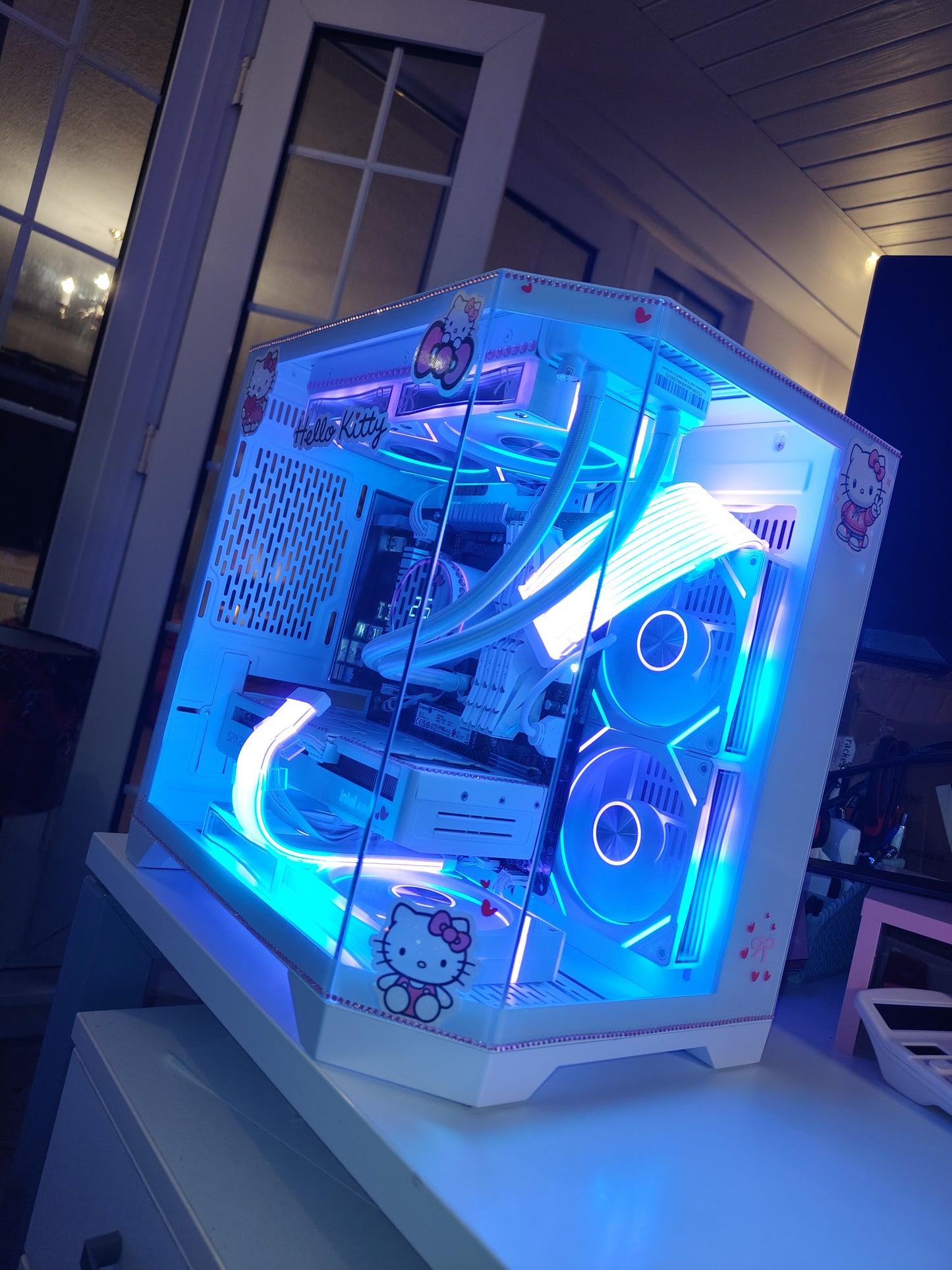 Hello Kitty DreamBuild – Ryzen 5 5600XT | Arc B570 10GB | 32GB White RAM | 1TB NVMe | AIO w/ CPU Display | WiFi & Bluetooth