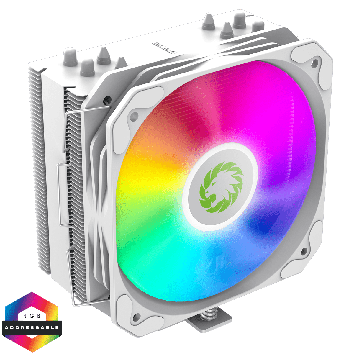 Sigma 540 White ARGB CPU Cooler With 130mm PWM ARGB Fan 4 x 6mm Heat Pipes TDP 200W - Pink Parsnip Computers