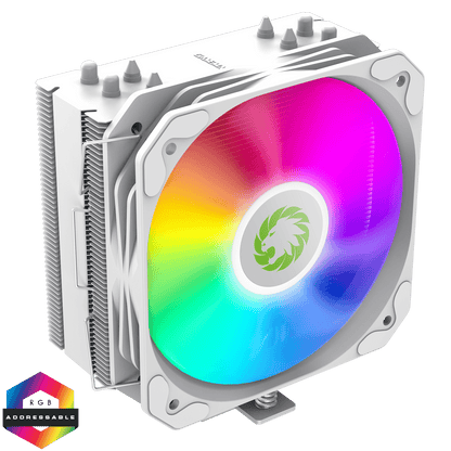 Sigma 540 White ARGB CPU Cooler With 130mm PWM ARGB Fan 4 x 6mm Heat Pipes TDP 200W - Pink Parsnip Computers