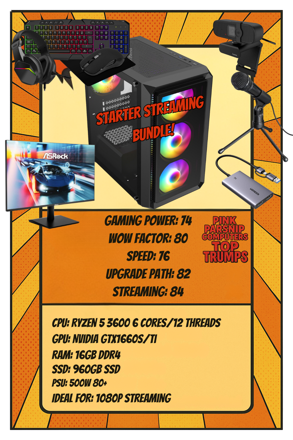 Starter Streaming & Gaming Bundle – Full Setup with PC, Monitor, Mic, Webcam & Capture Card!