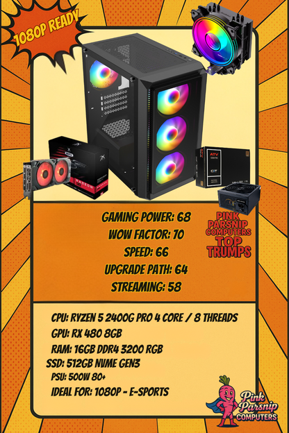 Secret Gaming PC – Ryzen 5 + RX 480 8GB + 16GB RAM + 512GB NVMe – 1080p Esports & Sims 4 Ready