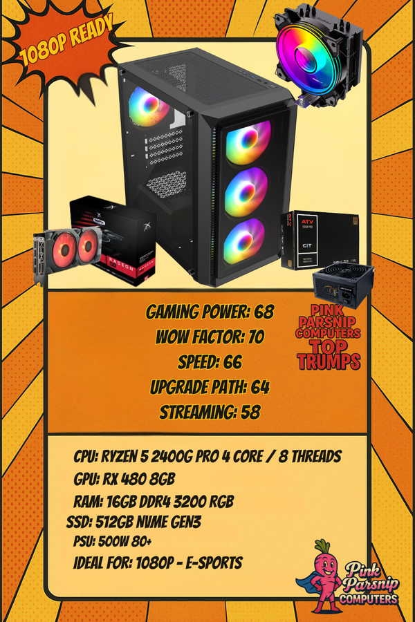 Secret Gaming PC – Ryzen 5 + RX 480 8GB + 16GB RAM + 512GB NVMe – 1080p Esports & Sims 4 Ready