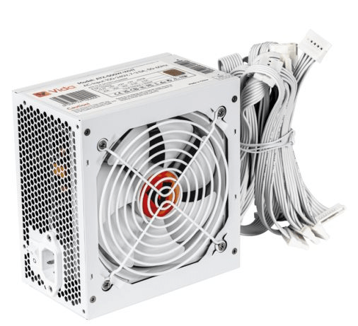 Vida 500W ATX PSU, 80+ Bronze, Fluid Dynamic Ultra - Quiet Fan, PCIe, Flat White Cables, Power Lead Not Included, White - Pink Parsnip Computers