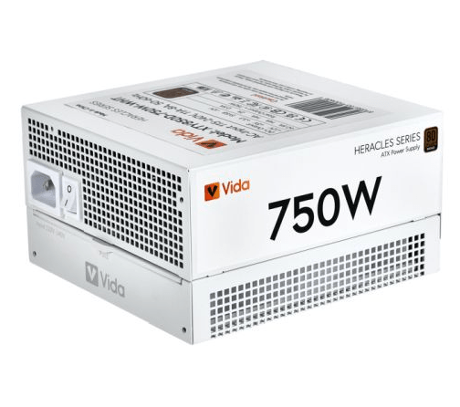 Vida 750W Heracles White ATX Gaming PSU, 80+ Bronze, 14cm Ultra - Quiet FDM Fan, Flat White Cables, Power Lead Not Included - Pink Parsnip Computers