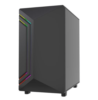 Vida Apollo M Black ARGB Gaming Case w/ Glass Window, Micro ATX, Rear ARGB Infinity Fan, Front LED Strips - Pink Parsnip Computers