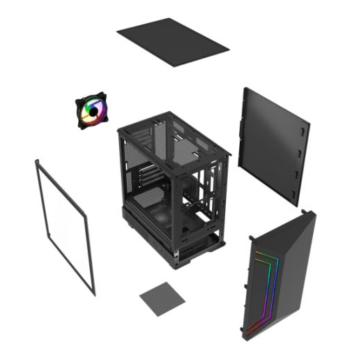 Vida Apollo M Black ARGB Gaming Case w/ Glass Window, Micro ATX, Rear ARGB Infinity Fan, Front LED Strips - Pink Parsnip Computers