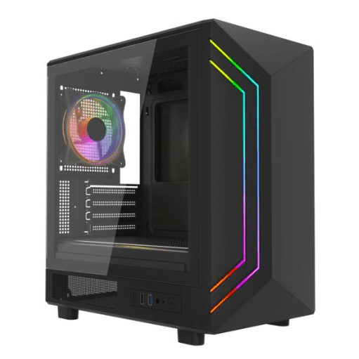 Vida Apollo M Black ARGB Gaming Case w/ Glass Window, Micro ATX, Rear ARGB Infinity Fan, Front LED Strips - Pink Parsnip Computers
