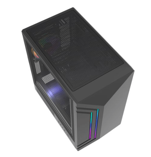 Vida Apollo M Black ARGB Gaming Case w/ Glass Window, Micro ATX, Rear ARGB Infinity Fan, Front LED Strips - Pink Parsnip Computers