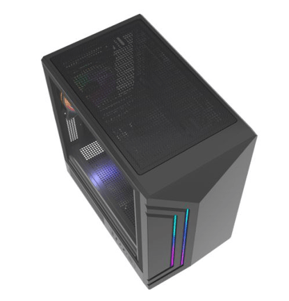 Vida Apollo M Black ARGB Gaming Case w/ Glass Window, Micro ATX, Rear ARGB Infinity Fan, Front LED Strips - Pink Parsnip Computers
