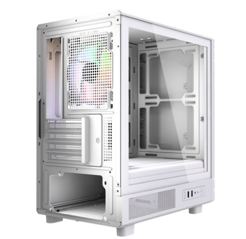Vida Apollo M White ARGB Gaming Case w/ Glass Window, Micro ATX, Rear ARGB Infinity Fan, Front LED Strips - Pink Parsnip Computers