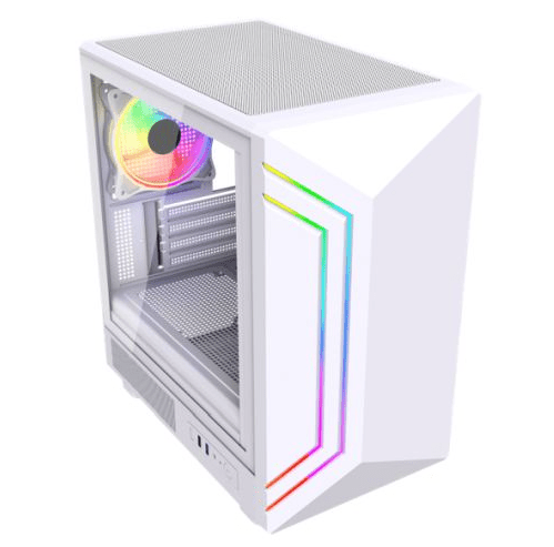 Vida Apollo M White ARGB Gaming Case w/ Glass Window, Micro ATX, Rear ARGB Infinity Fan, Front LED Strips - Pink Parsnip Computers