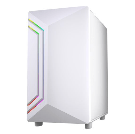 Vida Apollo M White ARGB Gaming Case w/ Glass Window, Micro ATX, Rear ARGB Infinity Fan, Front LED Strips - Pink Parsnip Computers