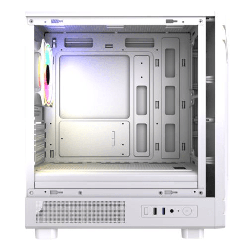 Vida Apollo M White ARGB Gaming Case w/ Glass Window, Micro ATX, Rear ARGB Infinity Fan, Front LED Strips - Pink Parsnip Computers