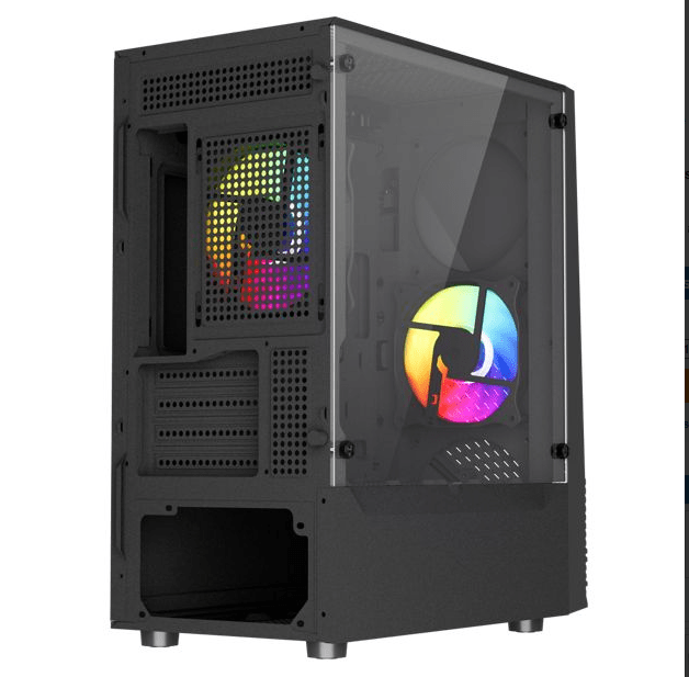 Vida Genesis Black ARGB Gaming Case w/ Glass Window, Micro ATX, 2x ARGB Fans, Front ARGB Strip - Pink Parsnip Computers