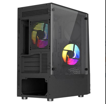 Vida Genesis Black ARGB Gaming Case w/ Glass Window, Micro ATX, 2x ARGB Fans, Front ARGB Strip - Pink Parsnip Computers