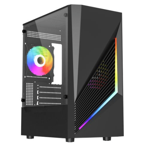 Vida Genesis Black ARGB Gaming Case w/ Glass Window, Micro ATX, 2x ARGB Fans, Front ARGB Strip - Pink Parsnip Computers