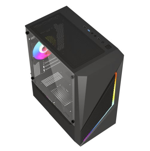 Vida Genesis Black ARGB Gaming Case w/ Glass Window, Micro ATX, 2x ARGB Fans, Front ARGB Strip - Pink Parsnip Computers