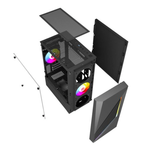 Vida Genesis Black ARGB Gaming Case w/ Glass Window, Micro ATX, 2x ARGB Fans, Front ARGB Strip - Pink Parsnip Computers