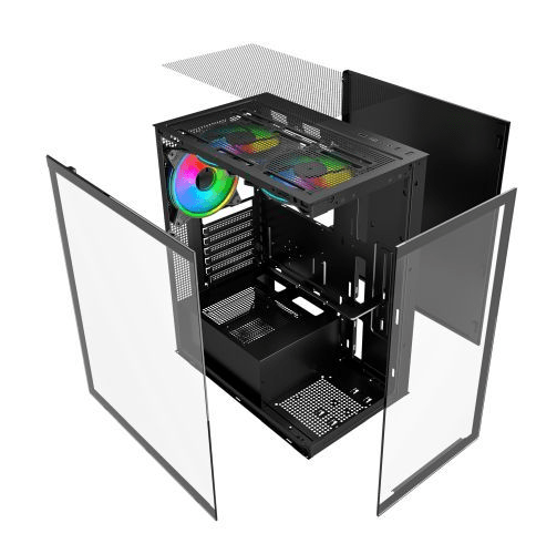 Vida Vetro Black ARGB Gaming Case w/ Glass Front & Side, ATX, 3x ARGB Fans, 6 - Port PWM ARGB Fan Hub & Remote Control - Pink Parsnip Computers