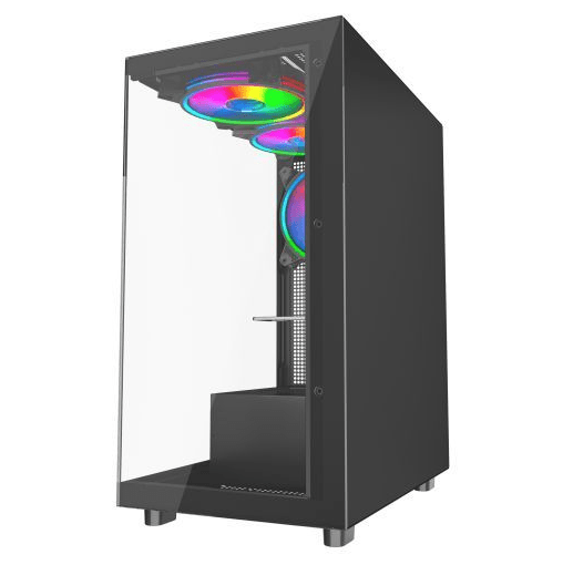Vida Vetro Black ARGB Gaming Case w/ Glass Front & Side, ATX, 3x ARGB Fans, 6 - Port PWM ARGB Fan Hub & Remote Control - Pink Parsnip Computers