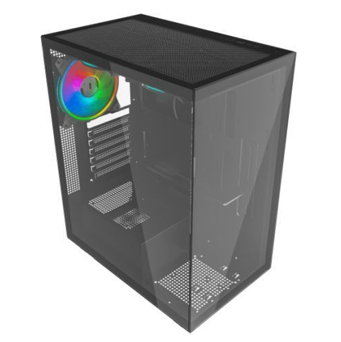 Vida Vetro Black ARGB Gaming Case w/ Glass Front & Side, ATX, 3x ARGB Fans, 6 - Port PWM ARGB Fan Hub & Remote Control - Pink Parsnip Computers