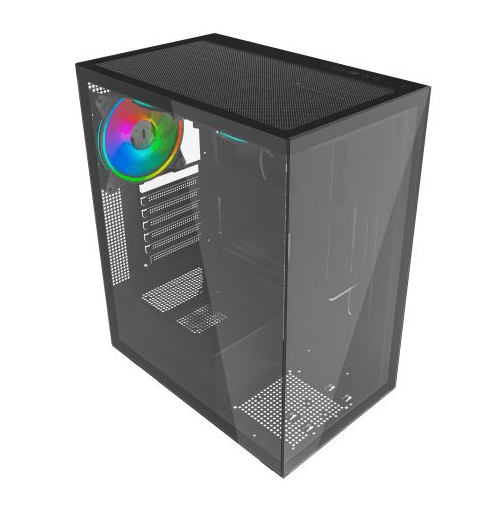 Vida Vetro Black ARGB Gaming Case w/ Glass Front & Side, ATX, 3x ARGB Fans, 6 - Port PWM ARGB Fan Hub & Remote Control - Pink Parsnip Computers