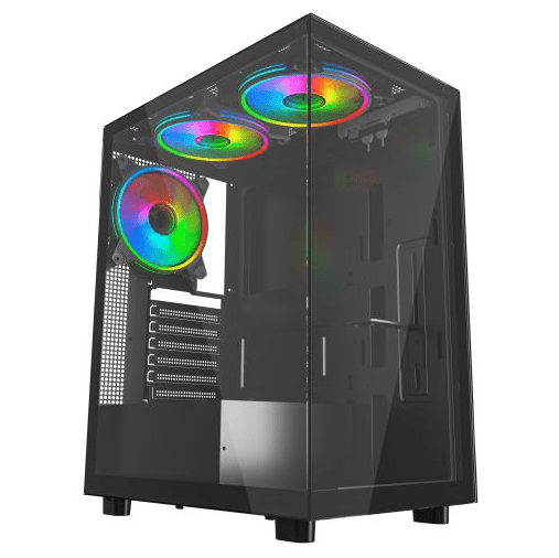 Vida Vetro Black ARGB Gaming Case w/ Glass Front & Side, ATX, 3x ARGB Fans, 6 - Port PWM ARGB Fan Hub & Remote Control - Pink Parsnip Computers