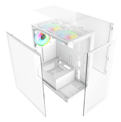 Vida Vetro White ARGB Gaming Case w/ Glass Front & Side, ATX, 3x ARGB Fans, 6 - Port PWM ARGB Fan Hub & Remote Control - Pink Parsnip Computers