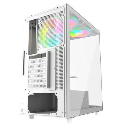 Vida Vetro White ARGB Gaming Case w/ Glass Front & Side, ATX, 3x ARGB Fans, 6 - Port PWM ARGB Fan Hub & Remote Control - Pink Parsnip Computers