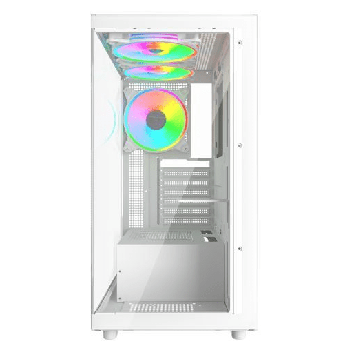 Vida Vetro White ARGB Gaming Case w/ Glass Front & Side, ATX, 3x ARGB Fans, 6 - Port PWM ARGB Fan Hub & Remote Control - Pink Parsnip Computers