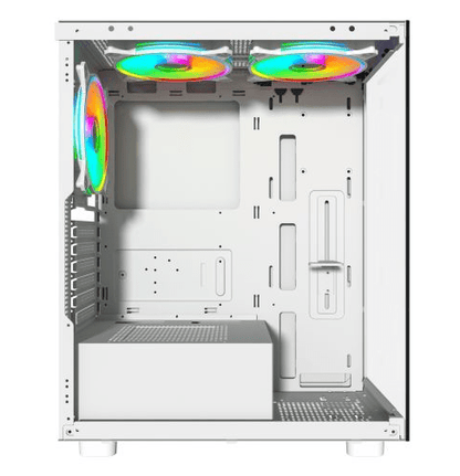 Vida Vetro White ARGB Gaming Case w/ Glass Front & Side, ATX, 3x ARGB Fans, 6 - Port PWM ARGB Fan Hub & Remote Control - Pink Parsnip Computers