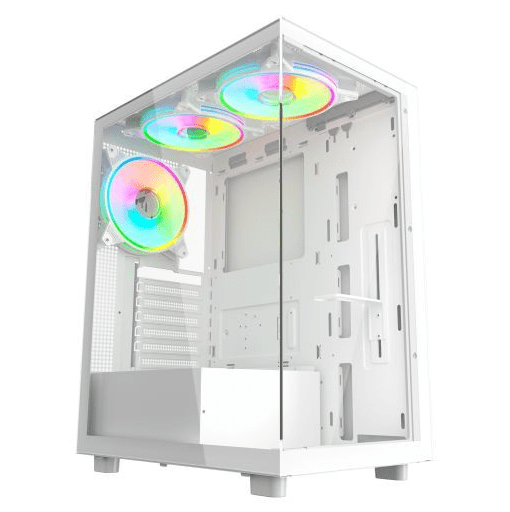 Vida Vetro White ARGB Gaming Case w/ Glass Front & Side, ATX, 3x ARGB Fans, 6 - Port PWM ARGB Fan Hub & Remote Control - Pink Parsnip Computers