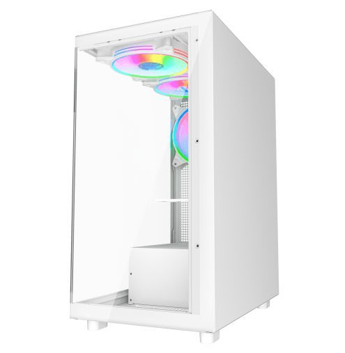 Vida Vetro White ARGB Gaming Case w/ Glass Front & Side, ATX, 3x ARGB Fans, 6 - Port PWM ARGB Fan Hub & Remote Control - Pink Parsnip Computers