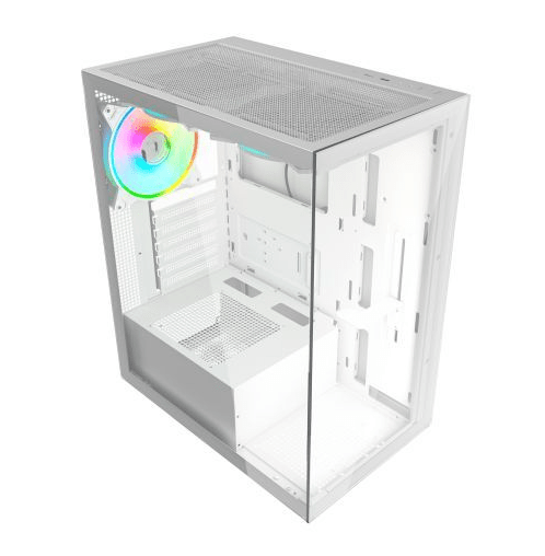 Vida Vetro White ARGB Gaming Case w/ Glass Front & Side, ATX, 3x ARGB Fans, 6 - Port PWM ARGB Fan Hub & Remote Control - Pink Parsnip Computers