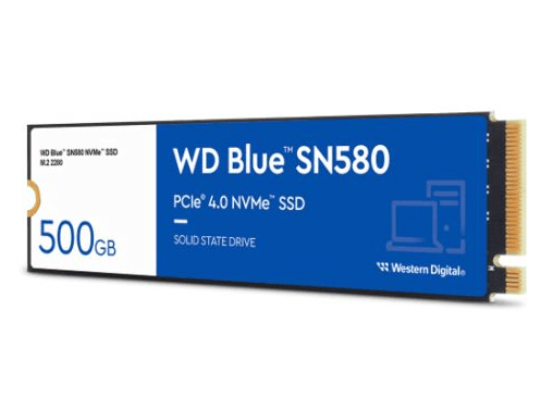 WD 500GB Blue SN580 M.2 NVMe Gen4 SSD, M.2 2280, PCIe4, TLC NAND, R/W 4000/3600 MB/s, 450K/750K IOPS - Pink Parsnip Computers